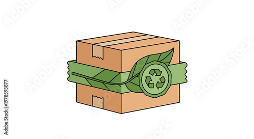 Brown cardboard box with green tape.