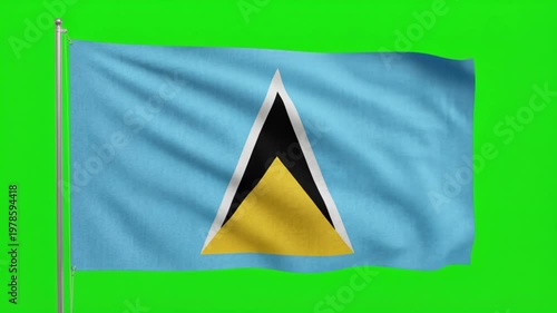 Waving Saint Lucia National Flag on Green Screen Background