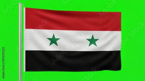 Waving Syria National Flag on Green Screen Background