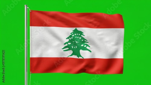 Waving Lebanon National Flag on Green Screen Background