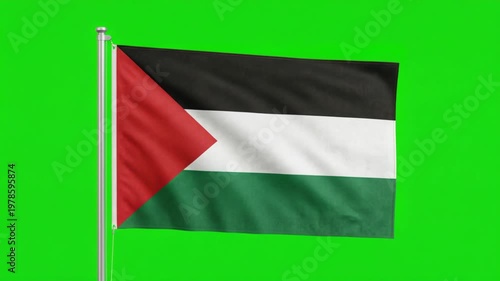 Waving Palestine National Flag on Green Screen Background