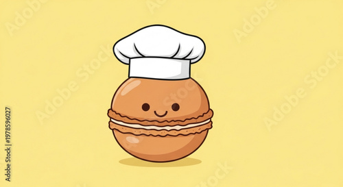 Cartoon sandwich wearing chef hat on yellow background smiling food illustration