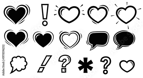 Glossy red heart balloons and romantic Valentine icons in a seamless vector set for love and passion design