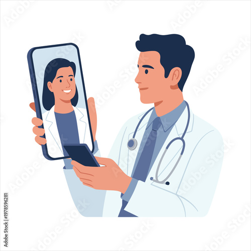 Telemedicine concept showing doctor consulting female patient on smartphone