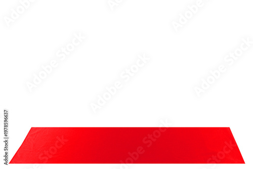Pretty red carpet, view 3D - from side. On isolated transparent background.