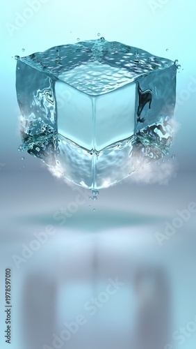 Glacial Ice Cube Melting Slowly Down.