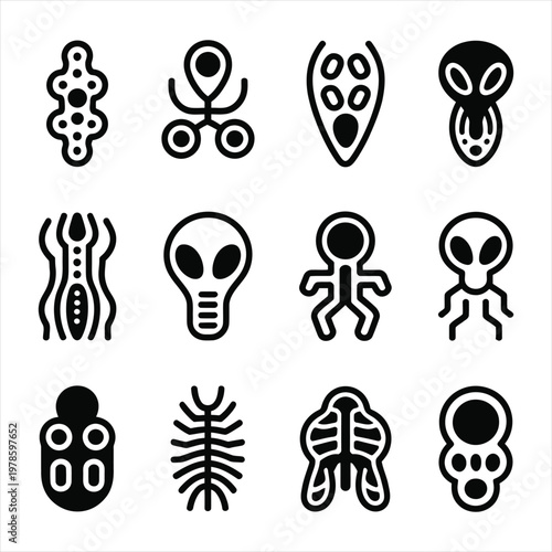 Alien and UFO abstract symbols for science fiction