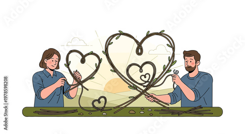 Couple Crafting Heart Art Symbolizing Love and Connection