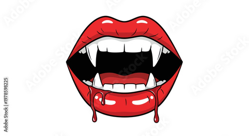 Vampire Lips with Fangs and Droplets
