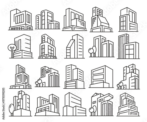 city tower building icons vector illustration
