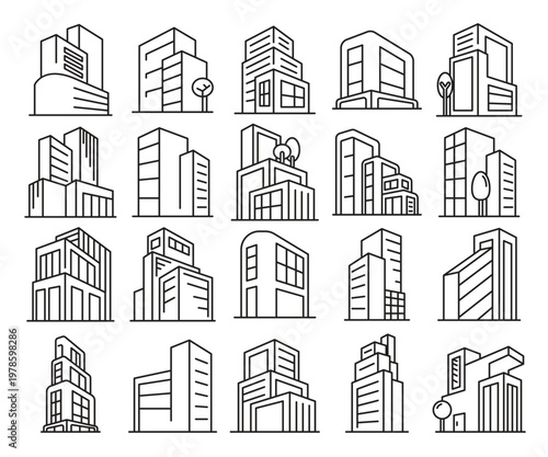 city tower building icons vector illustration