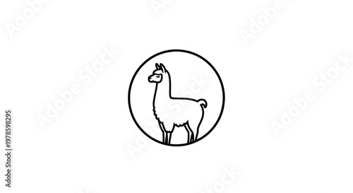 Minimalist Line Art Icon of a Llama Inside a Circle