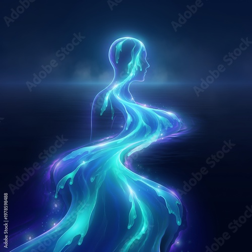 Glowing human silhouette with neon flow.