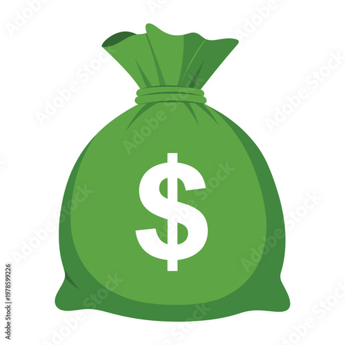 Green money bag with dollar sign.