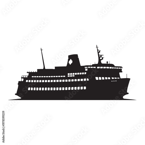Ferry boat ship silhouette isolated vector illustration cargo transportation vessel watercraft.