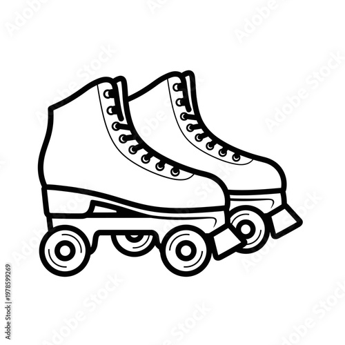Retro Roller Skates Line Art Icon, Vintage Quad Skates for Skating and Fun