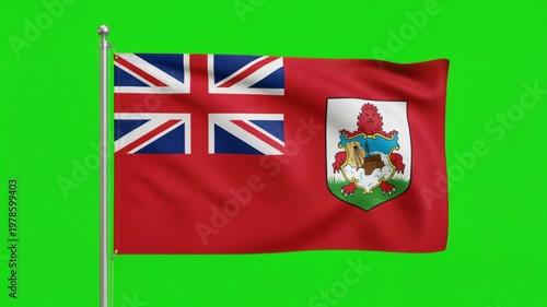 Waving Bermuda National Flag on Green Screen Background