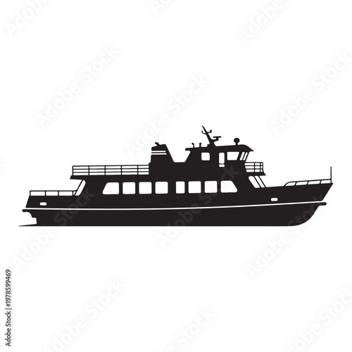 Ferry boat ship silhouette isolated vector illustration cargo transportation vessel watercraft.