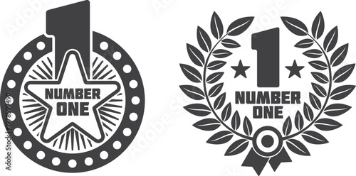 Two patriotic badges proclaiming number one with american elements