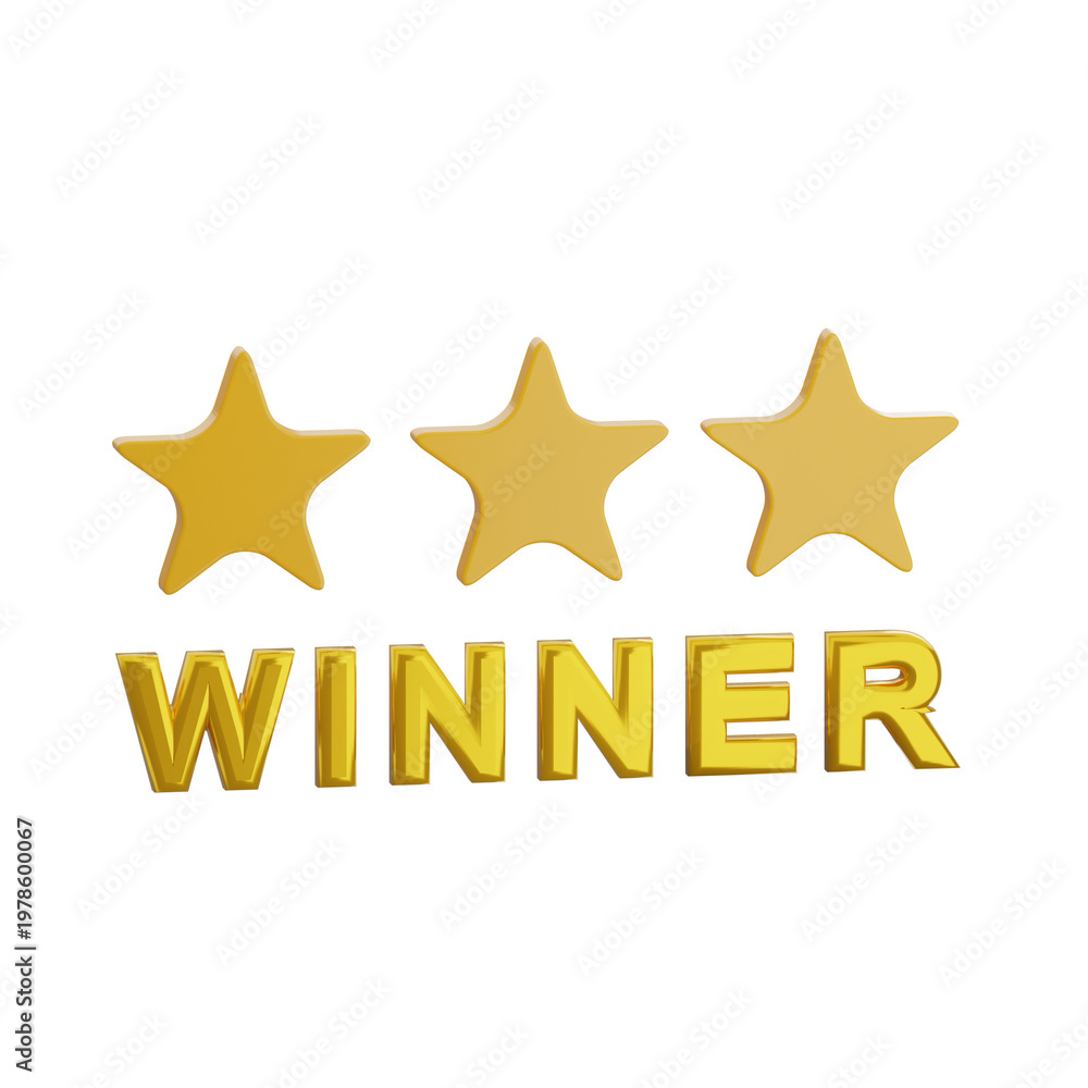 Fototapeta premium Three gold stars with bold WINNER text for achievement or success promotion.