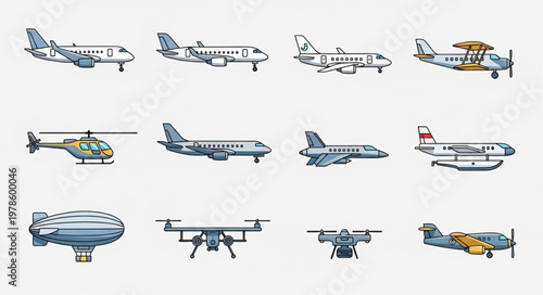 Collection of various aircraft and flying machines.