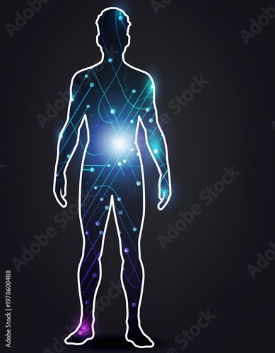 Human body with glowing energy points.