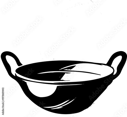  Silhouette black and white wok vector