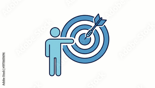 Illustration of a person pointing at a bullseye with an arrow, symbolizing achieving goals and success in business or personal endeavors