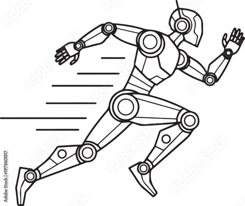 A futuristic robot figure is running quickly illustrated as a silhouette high quality