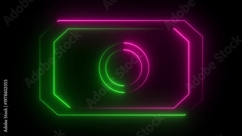 Neon abstract rectangle shape line animation. Animation of rectangle glowing neon frame and Circle background. 4k animation motion graphics video