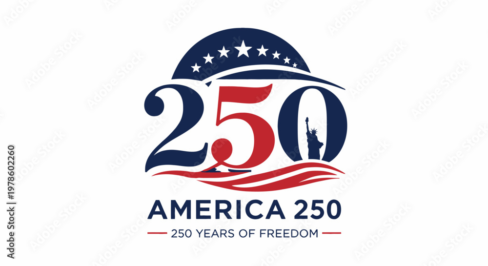 Naklejka premium Title america 250 logo celebrating 250 years of freedom and independence description the official logo for america 250 commemorating 250 years of