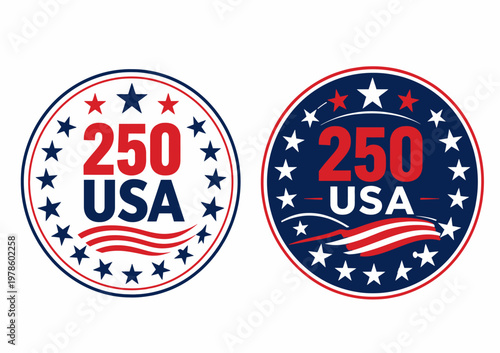 Title two oval stickers commemorating 250 years of the united states of america description two identical oval stickers feature a patriotic design