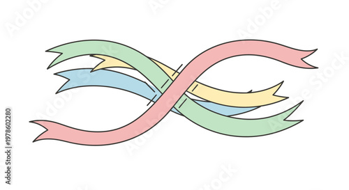 Colorful intertwined ribbons and strips.