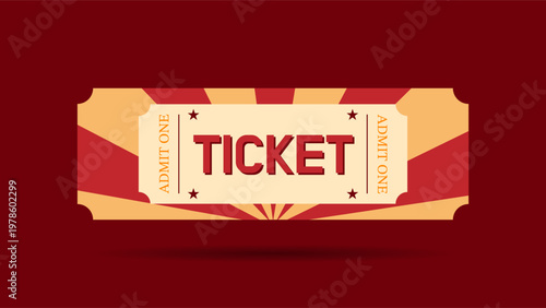 Vintage Red Admit One Ticket with Retro Sunburst Design
