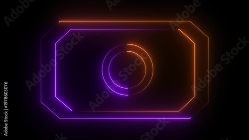 Neon abstract rectangle shape line animation. Animation of rectangle glowing neon frame and Circle background. 4k animation motion graphics video