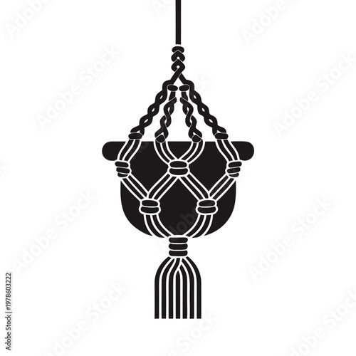 Minimalist hanging macrame planter silhouette.