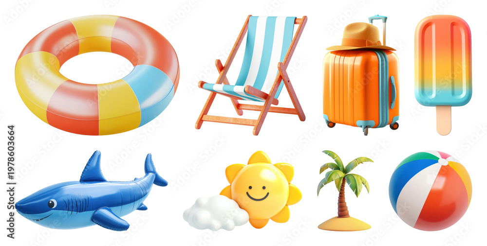 Fototapeta premium PNG Vibrant summer vacation essentials on transparent background