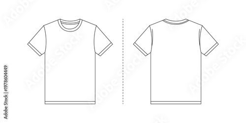 Blank T-Shirt Template Front and Back. Green Line Art Vector Mockup for Print on Demand