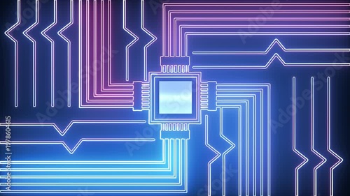 Abstract Glowing Digital Circuit Board Background with Futuristic AI Technology Design - 4k