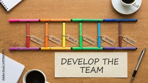 A team building ladder made with markers and labels