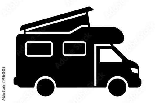 Camper Van Solid Icon Vector Travel Adventure Vehicle Illustration