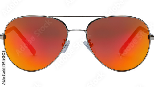 Bilde på lerret Aviator sunglasses with mirrored red-orange lenses silver frame, isolated on tra