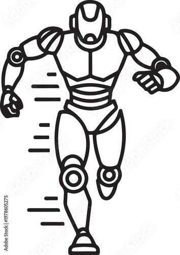 A dynamic illustration of a futuristic robot in a running pose silhouette