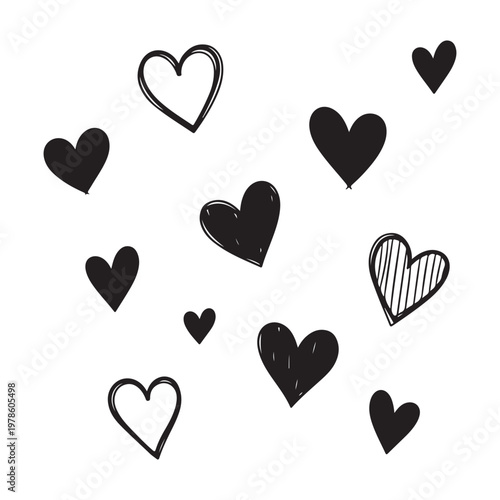 Hand drawn doodle hearts collection for romantic valentine design on white space