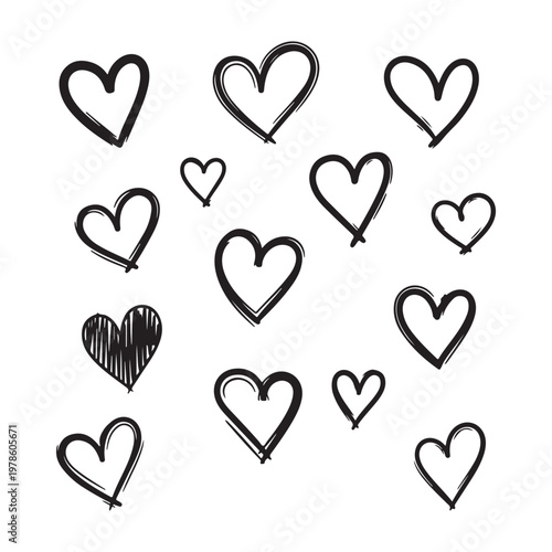Hand drawn doodle hearts collection for romantic valentine design on white space