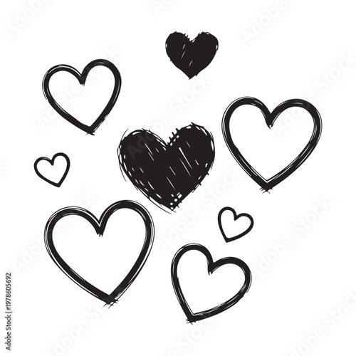 Hand drawn doodle hearts collection for romantic valentine design on white space