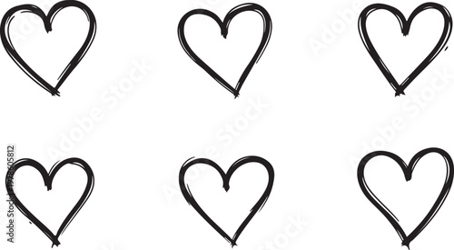 Hand drawn doodle hearts collection for romantic valentine design on white space