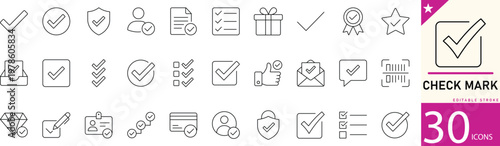 Minimal Check Mark line icons for approval, success, verification, checklist, and confirmation. Editable vector icons for apps, forms, UI design, and task management projects