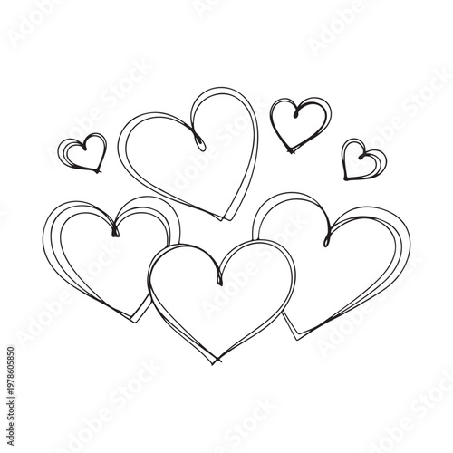 Hand drawn doodle hearts collection for romantic valentine design on white space