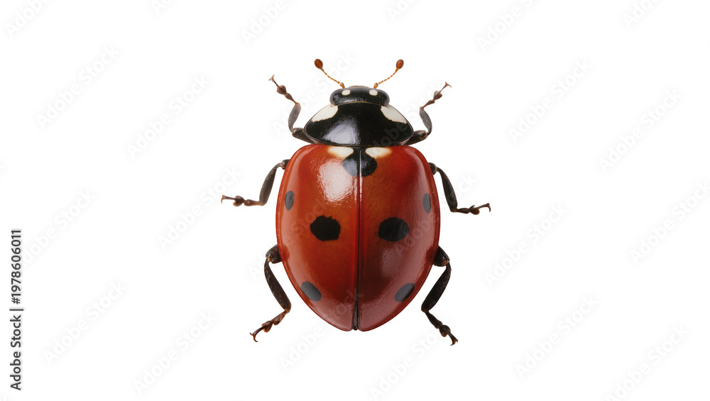 Φωτογραφία Red ladybug with black spots, isolated on transparent background